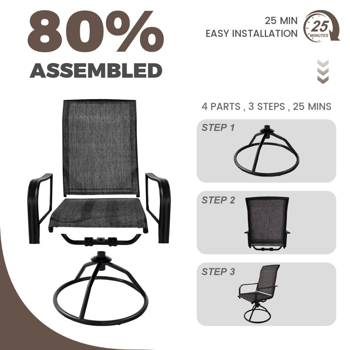 2-Piece Outdoor Textilene Swivel Patio Chairs