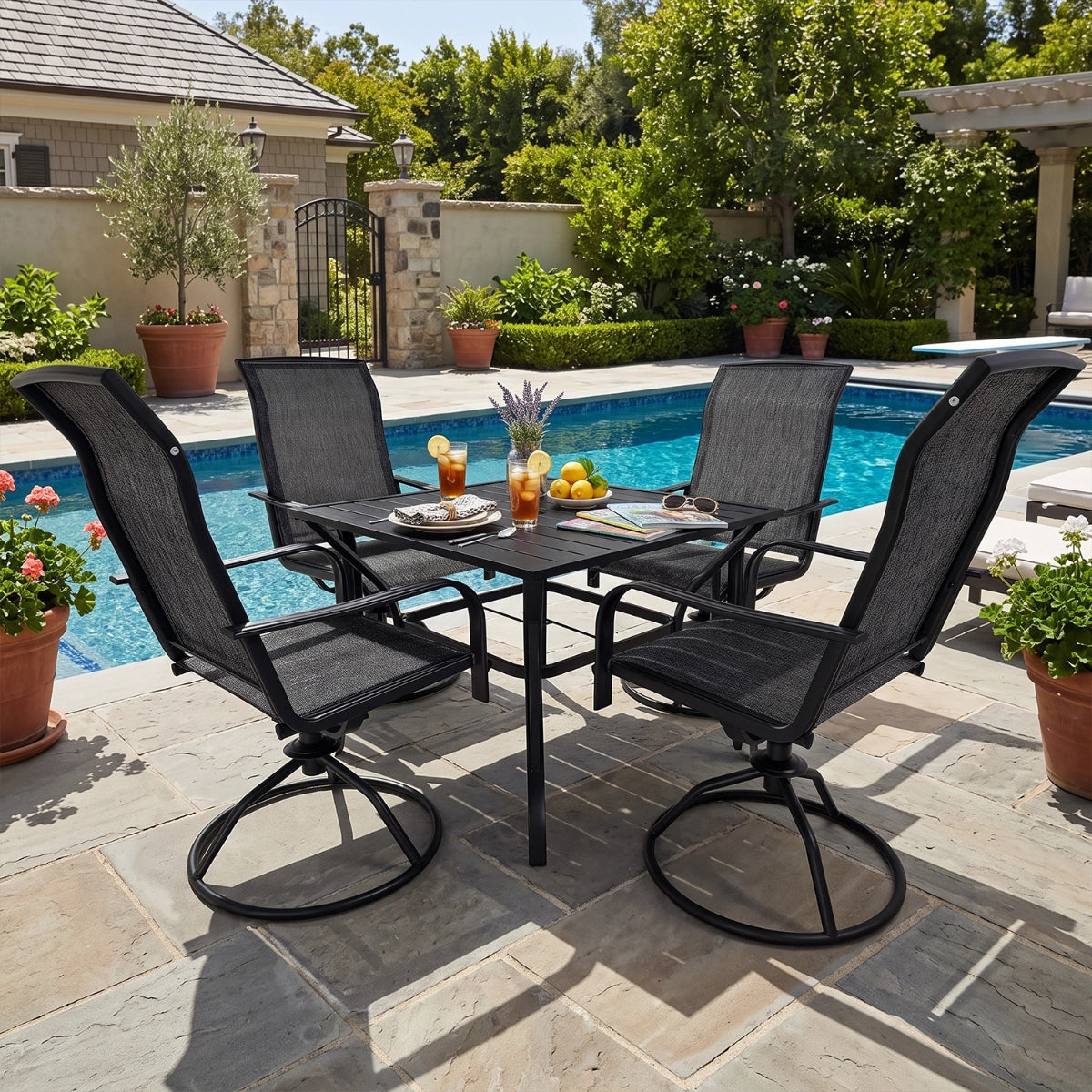 2-Piece Outdoor Textilene Swivel Patio Chairs