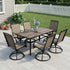 Outdoor dining set for 6 arranged on a backyard patio