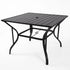35-inch square patio dining table in black iron on white background