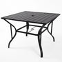 35-inch square patio dining table in black iron on white background