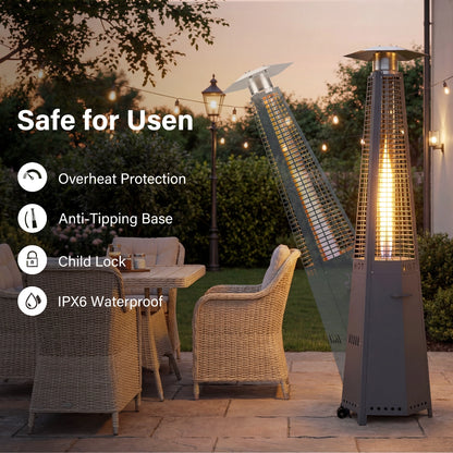 Hexagonal Pyramid Propane Patio Heater with Wheels