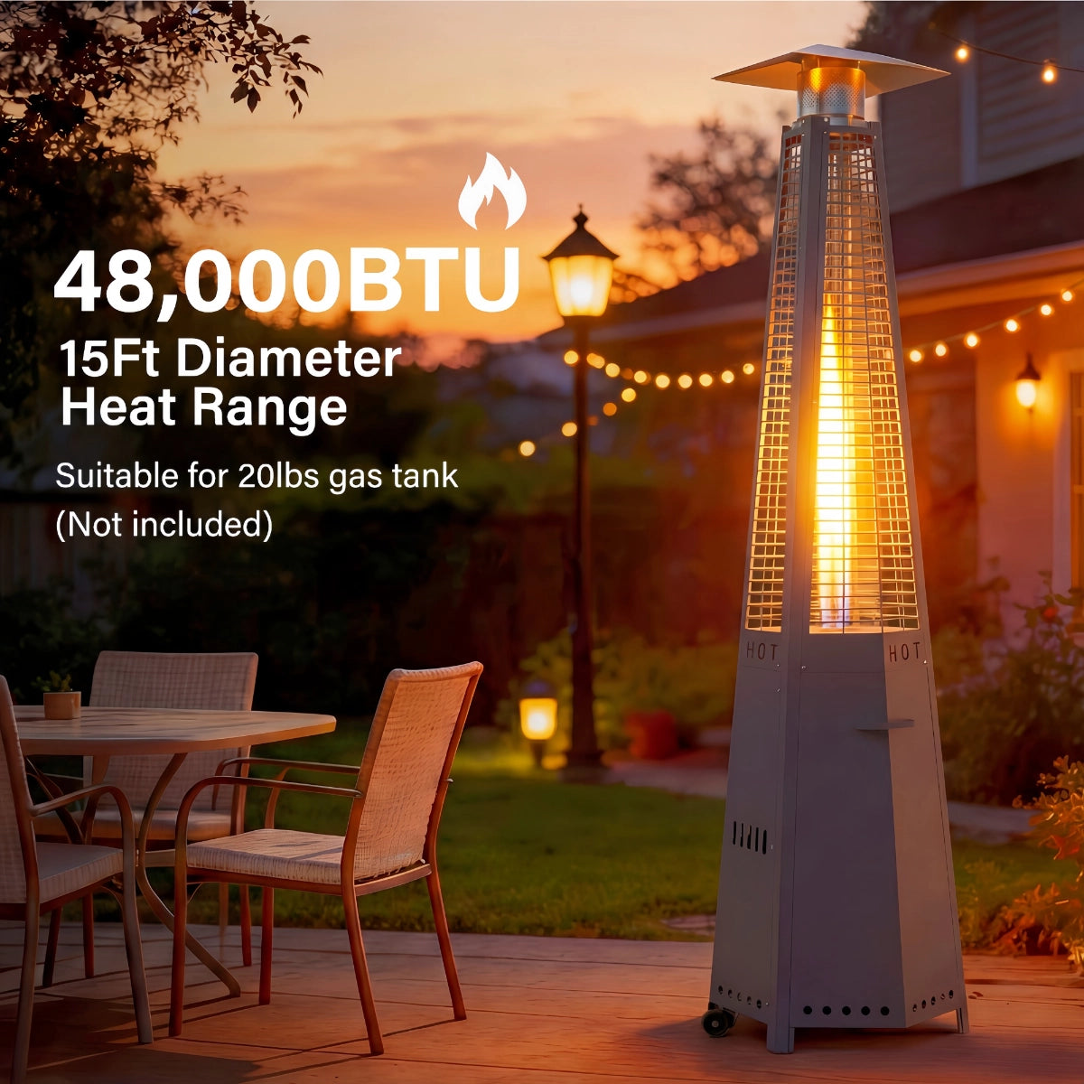 Hexagonal Pyramid Propane Patio Heater with Wheels