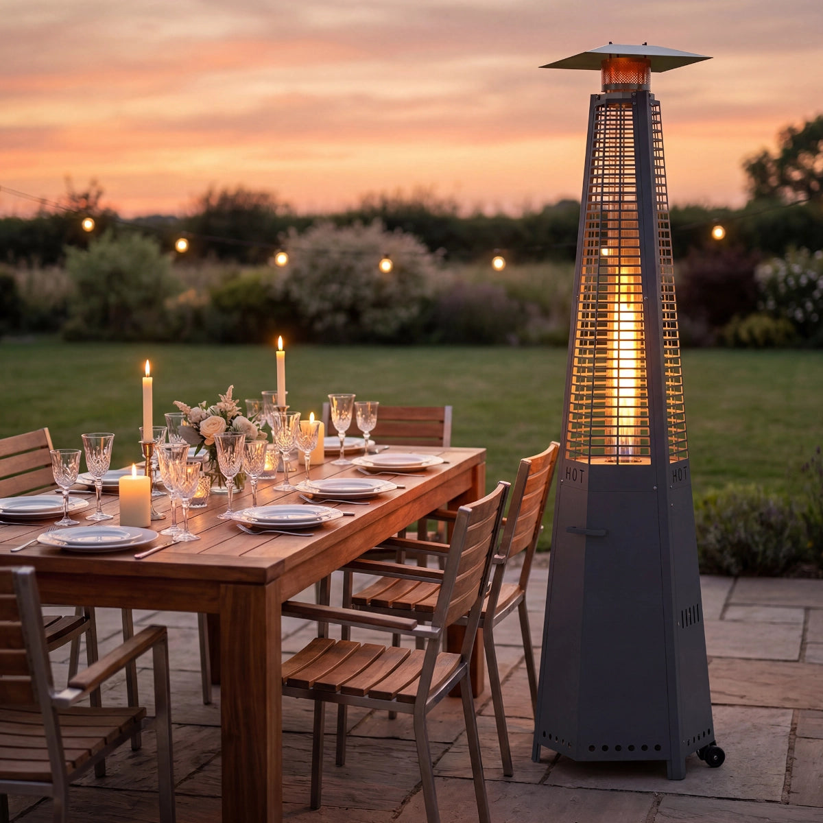 Hexagonal Pyramid Propane Patio Heater with Wheels