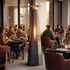 Pyramid propane patio heater in a restaurant-style outdoor dining setting