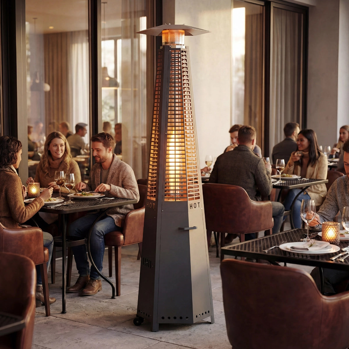 Hexagonal Pyramid Propane Patio Heater with Wheels