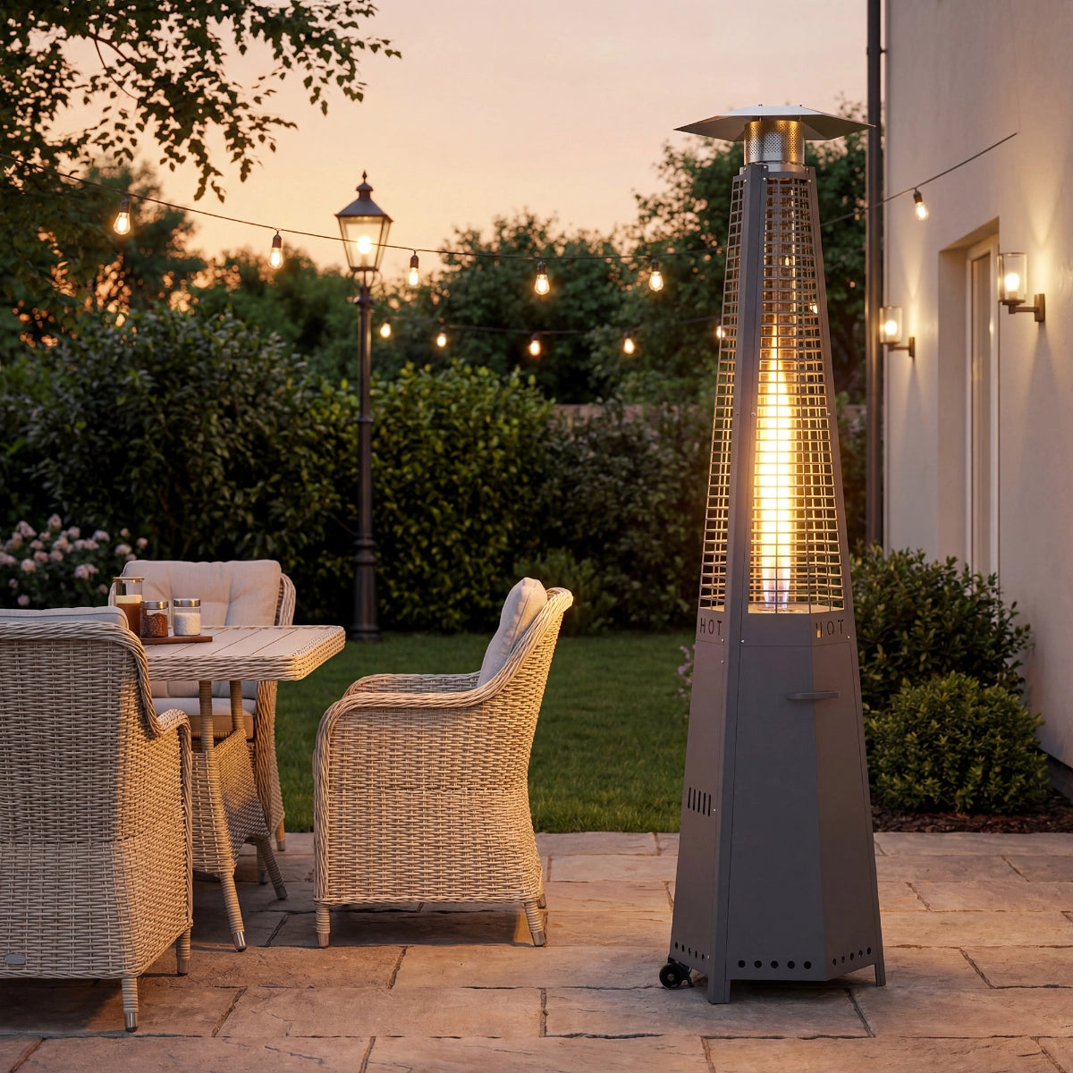 Hexagonal Pyramid Propane Patio Heater with Wheels