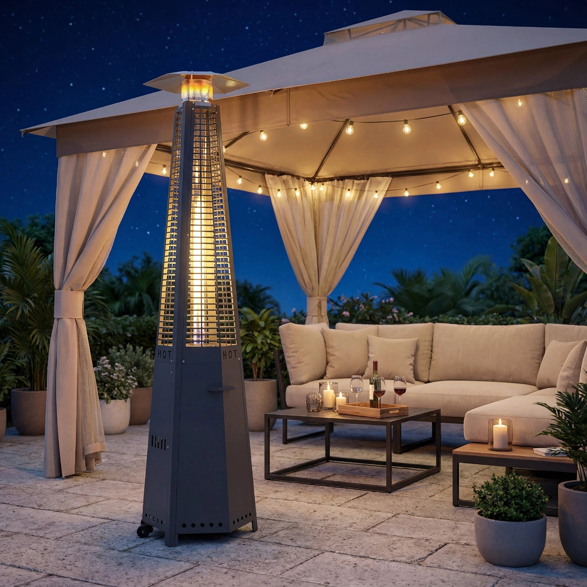 Hexagonal Pyramid Propane Patio Heater with Wheels