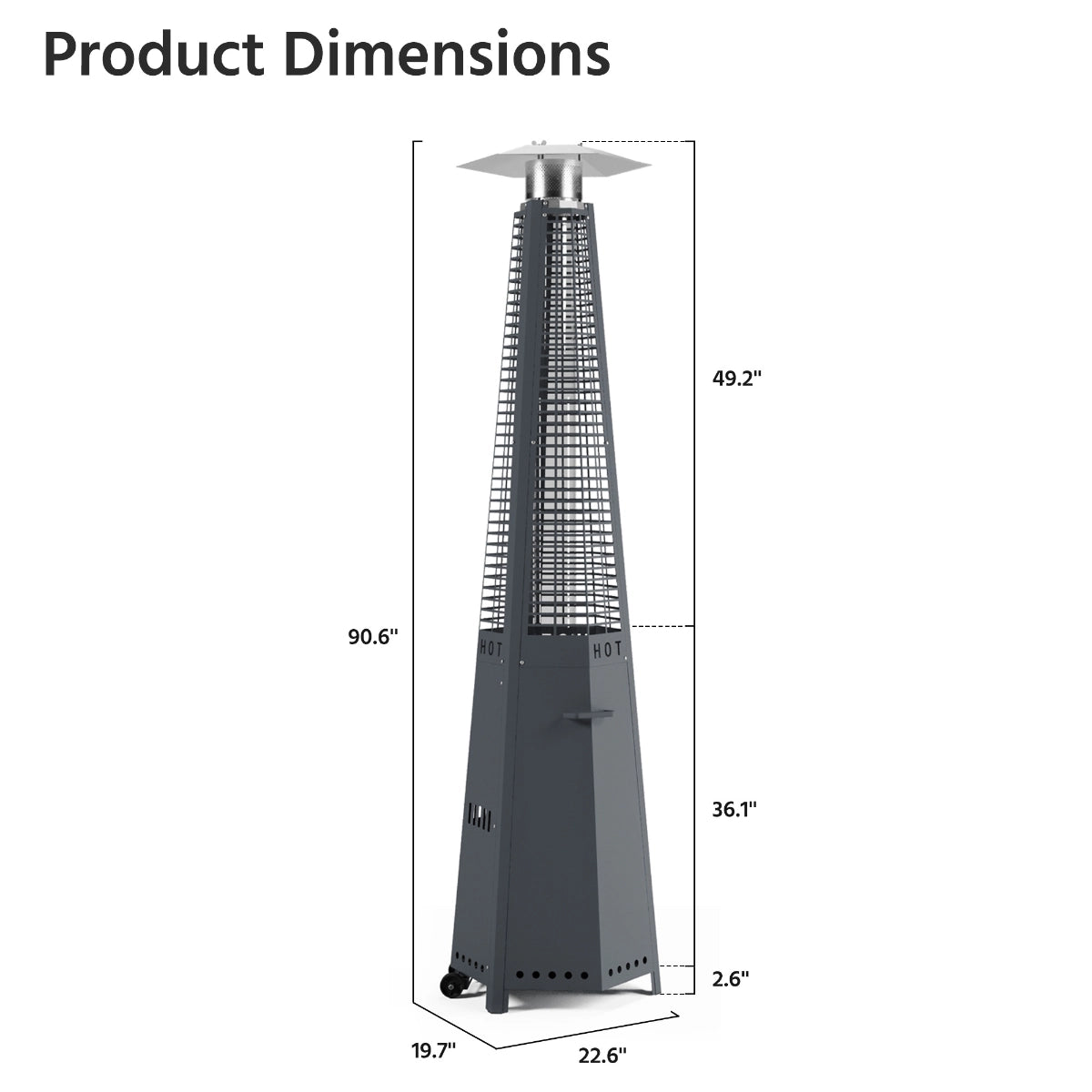 Hexagonal Pyramid Propane Patio Heater with Wheels