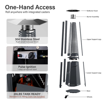 Hexagonal Pyramid Propane Patio Heater with Wheels