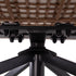 Rear view of woven wicker patio swivel rocker with circular base