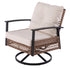 Front view of cushioned outdoor wicker swivel rocking chair