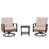 3 piece wicker swivel rocking chair set with two cushioned chairs and square side table