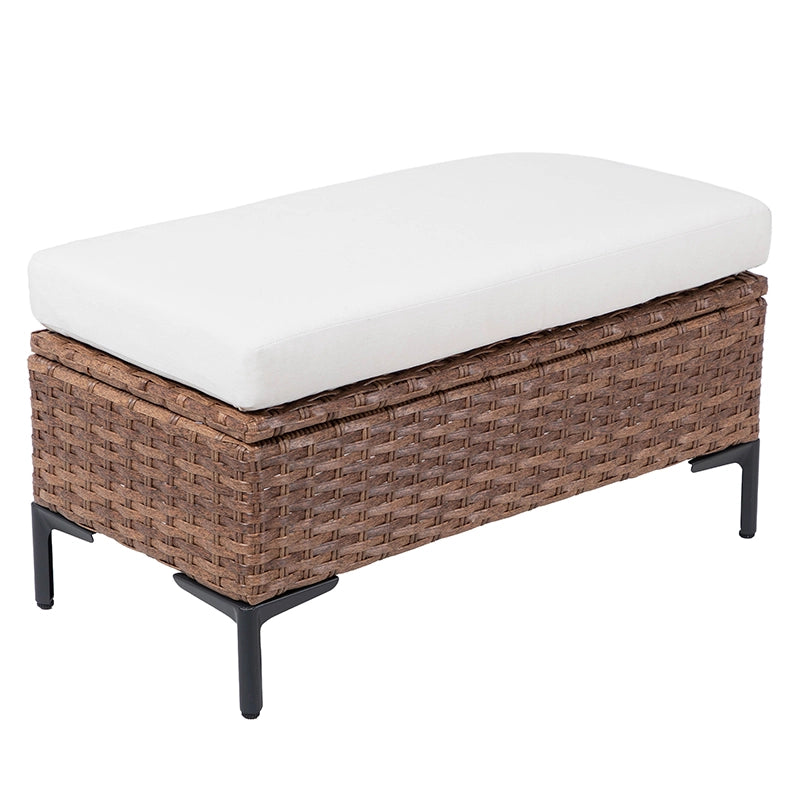 Rectangular wicker patio ottoman with matching upholstered cushion