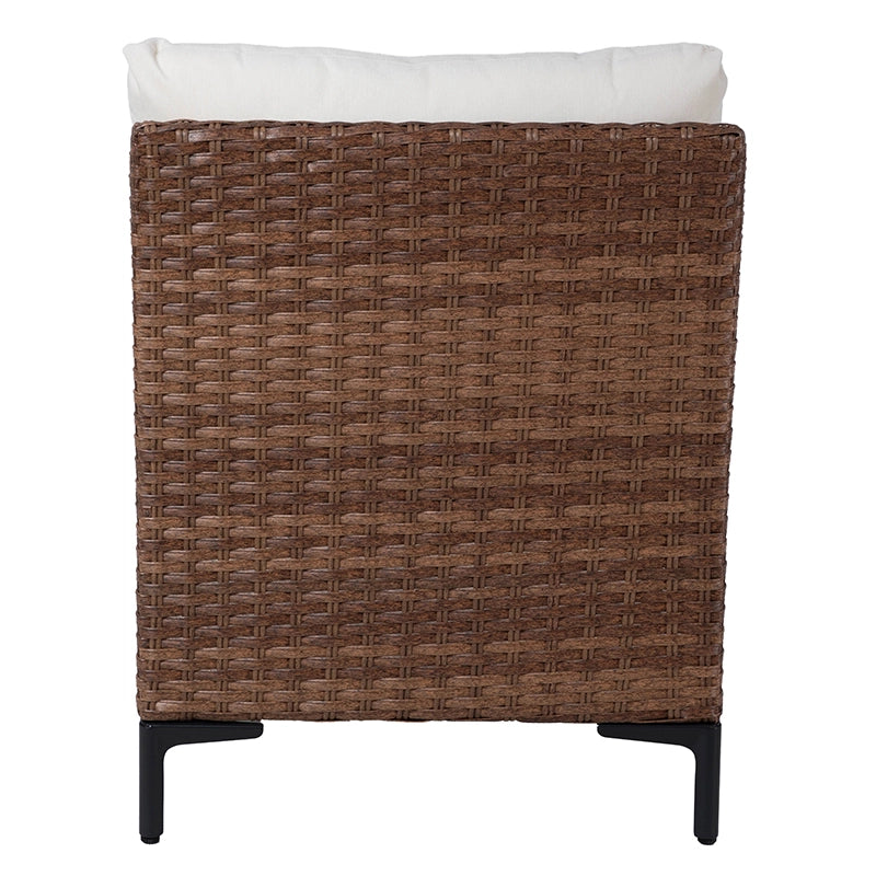 Back view of brown woven rattan sectional seating module