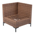 Wicker corner sofa seat frame with raised woven seat panel