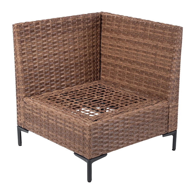 Wicker corner sofa seat frame with raised woven seat panel