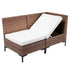Brown wicker patio seating module with angled beige cushion