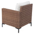 Rear angled view of brown wicker outdoor sofa end module