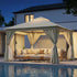 Soft-top gazebo with full-length curtains on all four sides