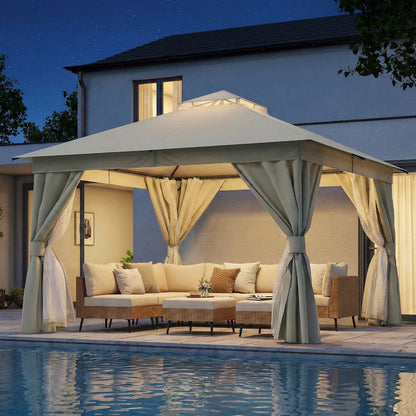 12' × 12' Soft-Top Gazebo with Curtains & Mosquito Netting
