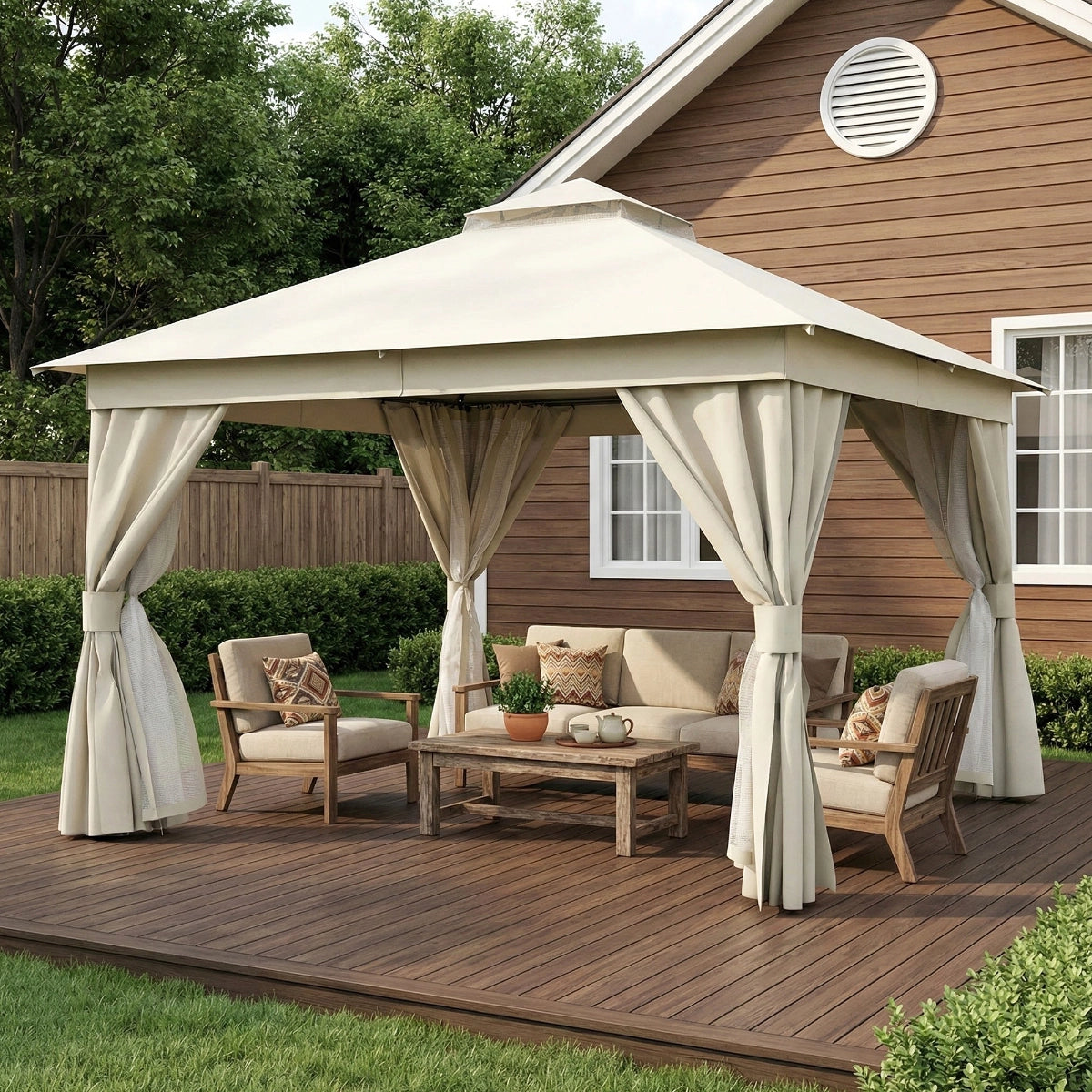 12' × 12' Soft-Top Gazebo with Curtains & Mosquito Netting