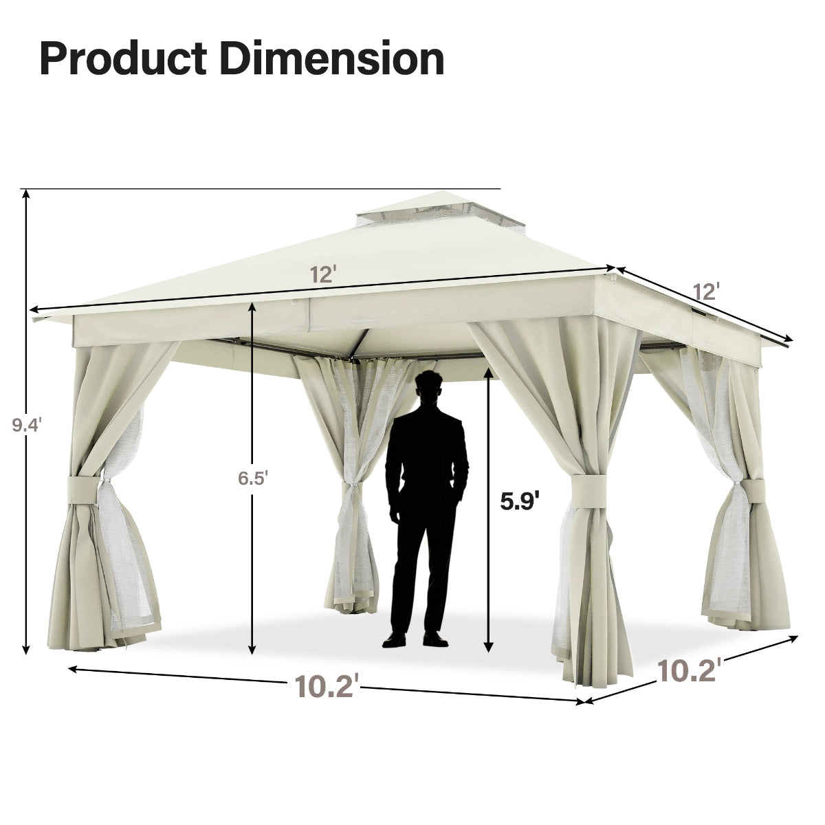 12' × 12' Soft-Top Gazebo with Curtains & Mosquito Netting