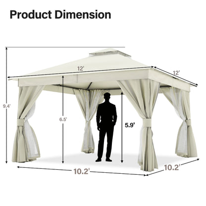 12' × 12' Soft-Top Gazebo with Curtains & Mosquito Netting