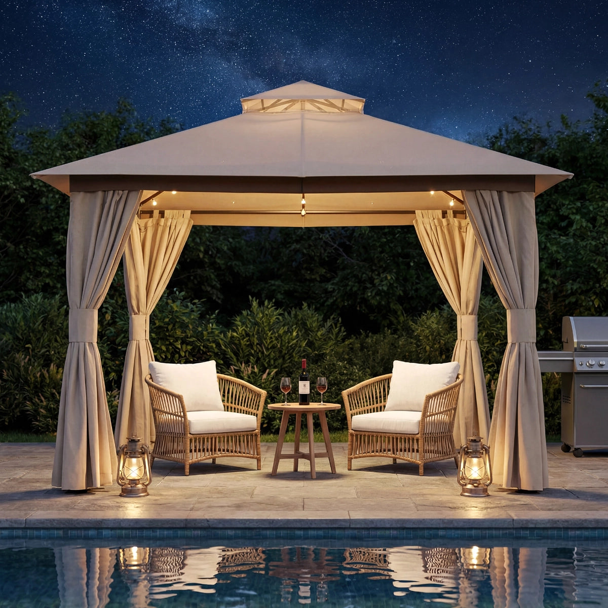 8' x 8' Soft-Top Patio Gazebo with Mosquito Netting & Privacy Curtains