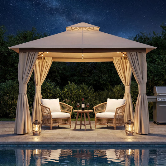 8' x 8' Soft-Top Patio Gazebo with Mosquito Netting & Privacy Curtains