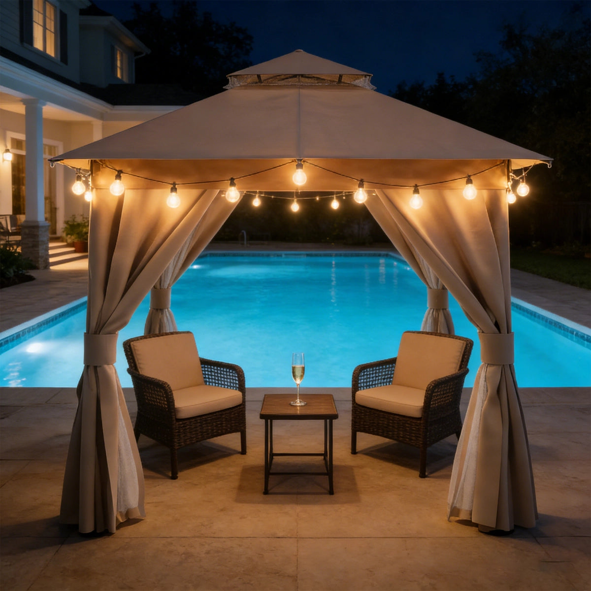 8' x 8' Soft-Top Patio Gazebo with Mosquito Netting & Privacy Curtains