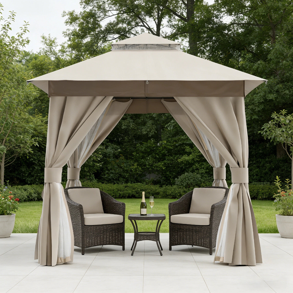 8' x 8' Soft-Top Patio Gazebo with Mosquito Netting & Privacy Curtains