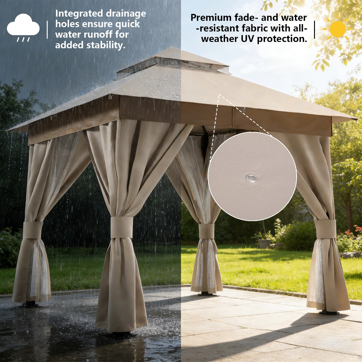 8' x 8' Soft-Top Patio Gazebo with Mosquito Netting & Privacy Curtains