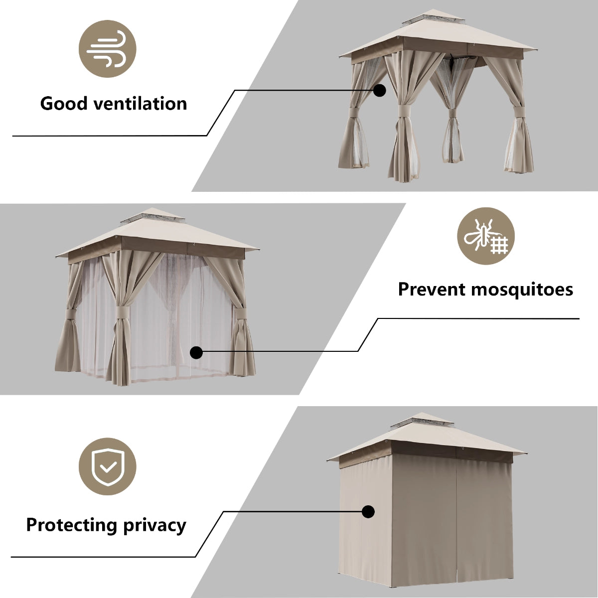 8' x 8' Soft-Top Patio Gazebo with Mosquito Netting & Privacy Curtains