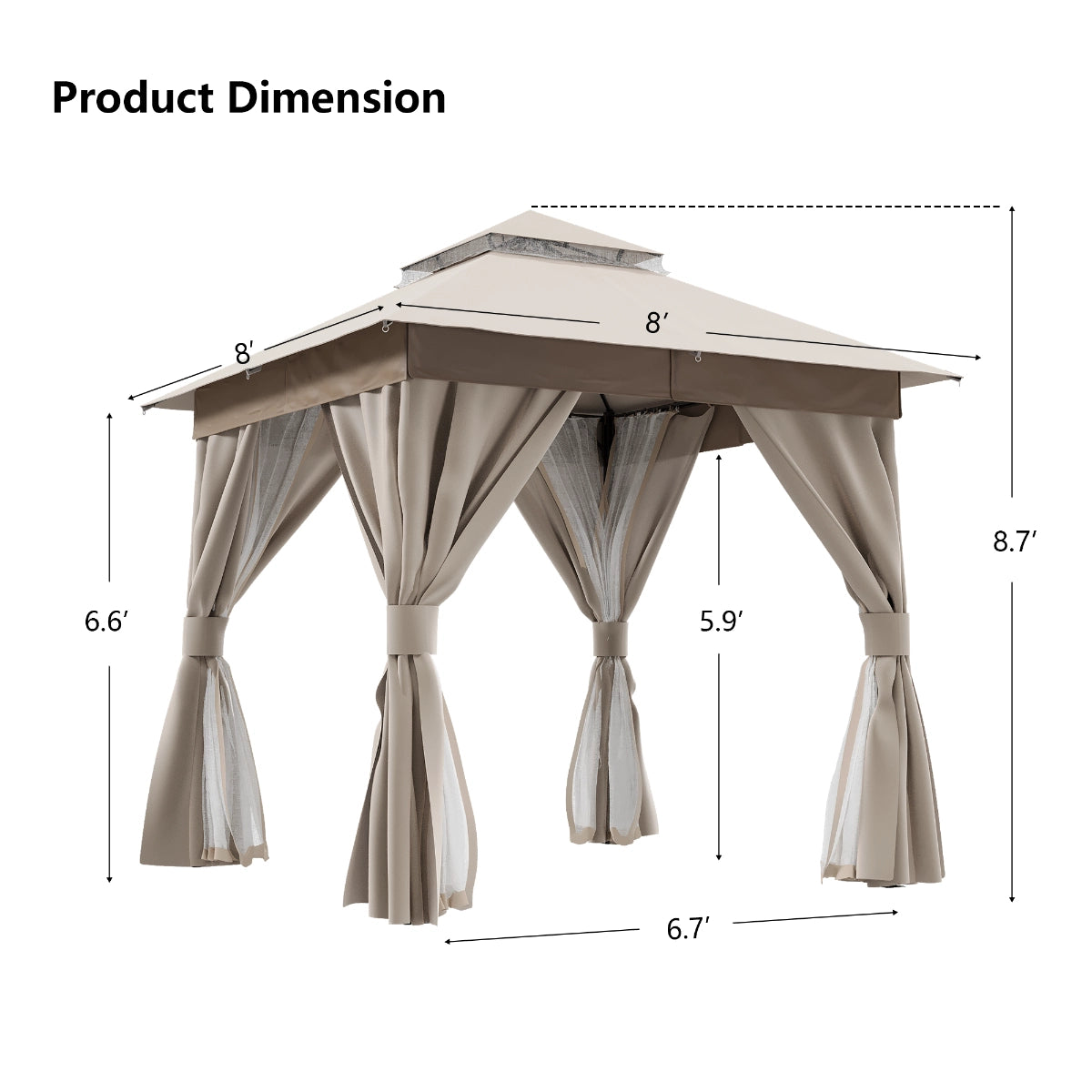 8' x 8' Soft-Top Patio Gazebo with Mosquito Netting & Privacy Curtains