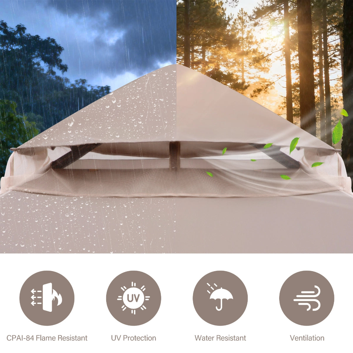 10 x 10 outdoor gazebo with soft canopy and open seating area