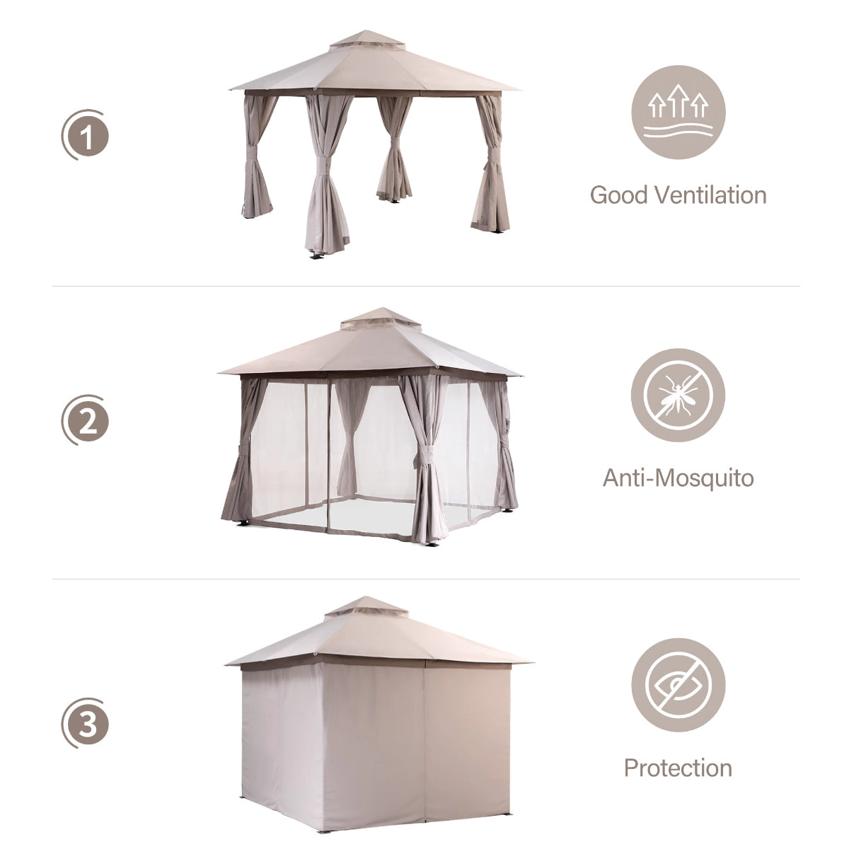 UV50+ soft top gazebo for patio dining and conversation areas