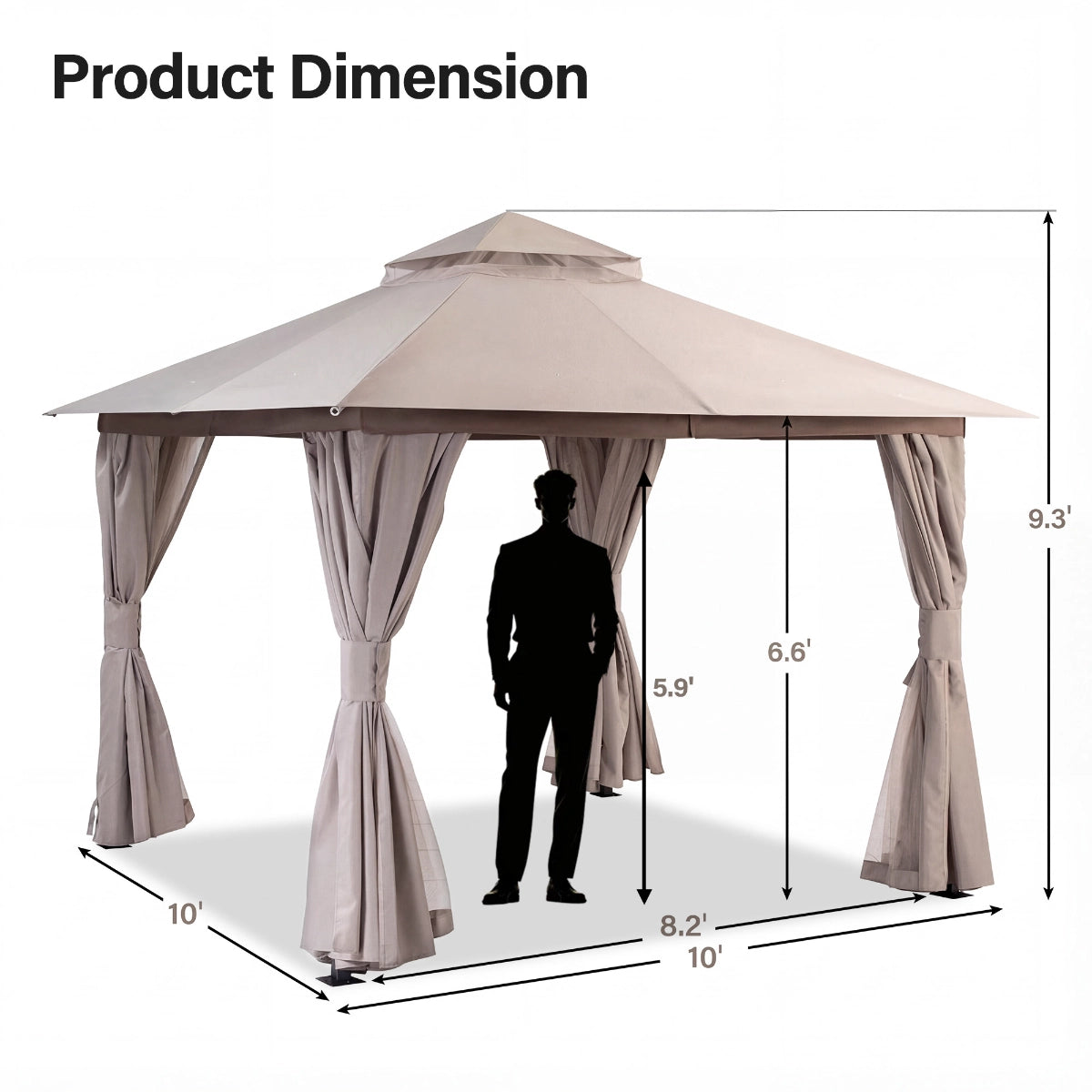 Off-white 10 x 10 soft top patio gazebo with double roof