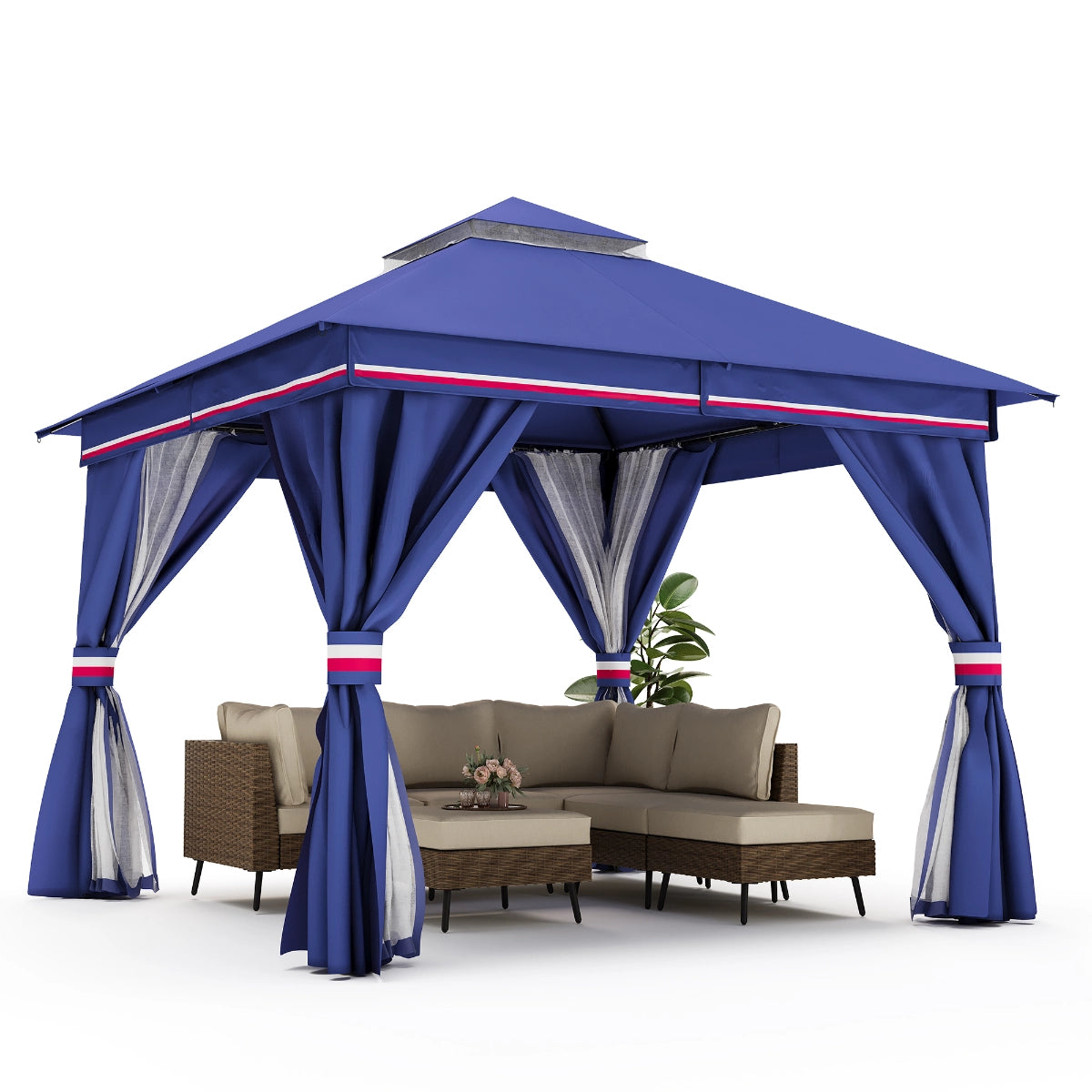 Classic blue 10 x 10 Roman-style patio gazebo
