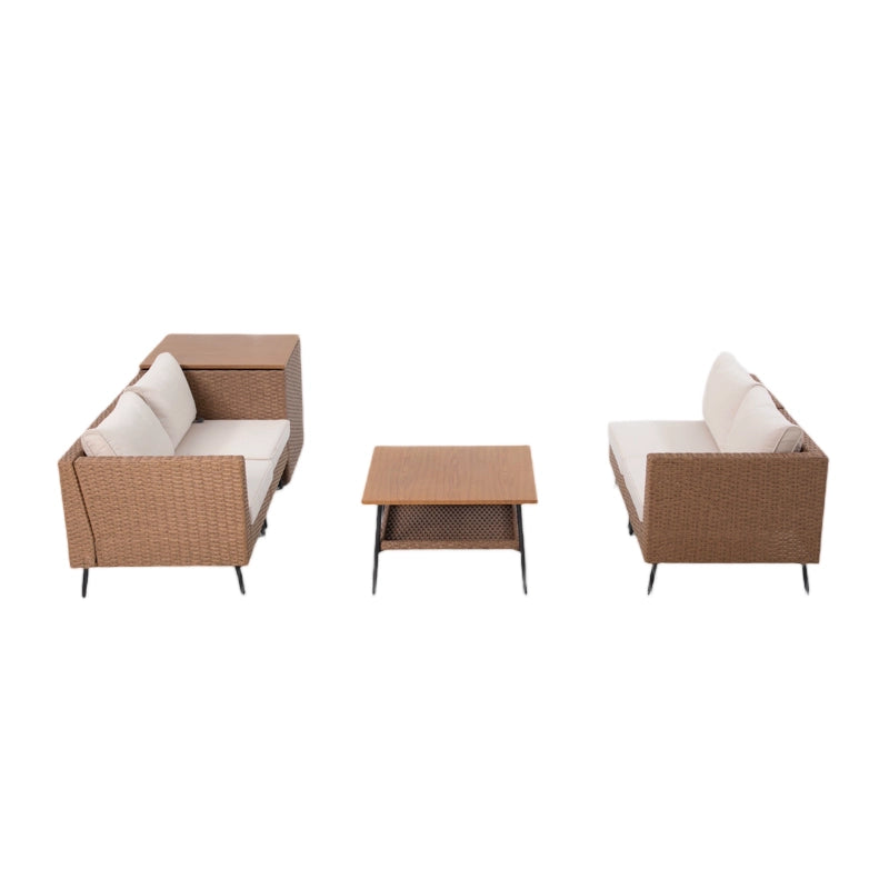 Outdoor sectional sofa set with storage box, wicker chairs and matching coffee table