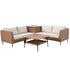 Six-piece wicker patio sectional sofa with coffee table and separate cushion storage box