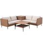 Six-piece wicker patio sectional sofa with coffee table and separate cushion storage box