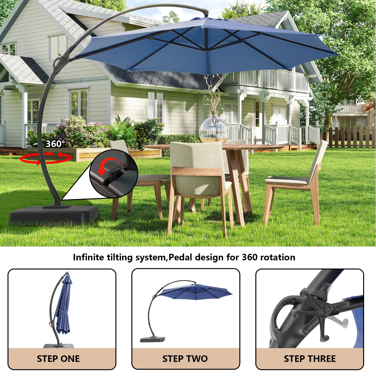 10' Deluxe Curved Cantilever Patio Umbrella with 360° Rotation