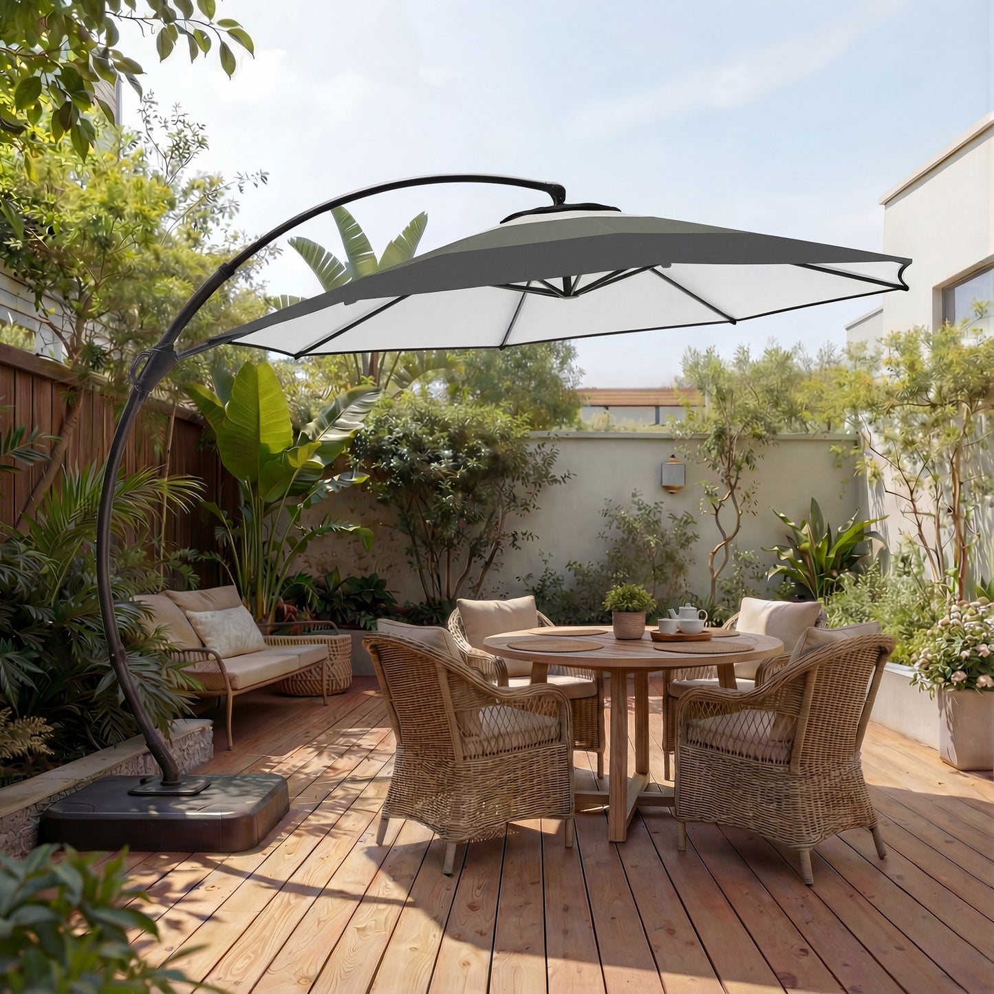 11 FT Gradient Curved Cantilever Patio Umbrella with Base