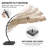Curved cantilever umbrella with infinite tilt adjustment positions