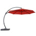 Red offset patio umbrella with curved side-mounted frame