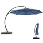Blue 12 ft cantilever patio umbrella shown open and folded