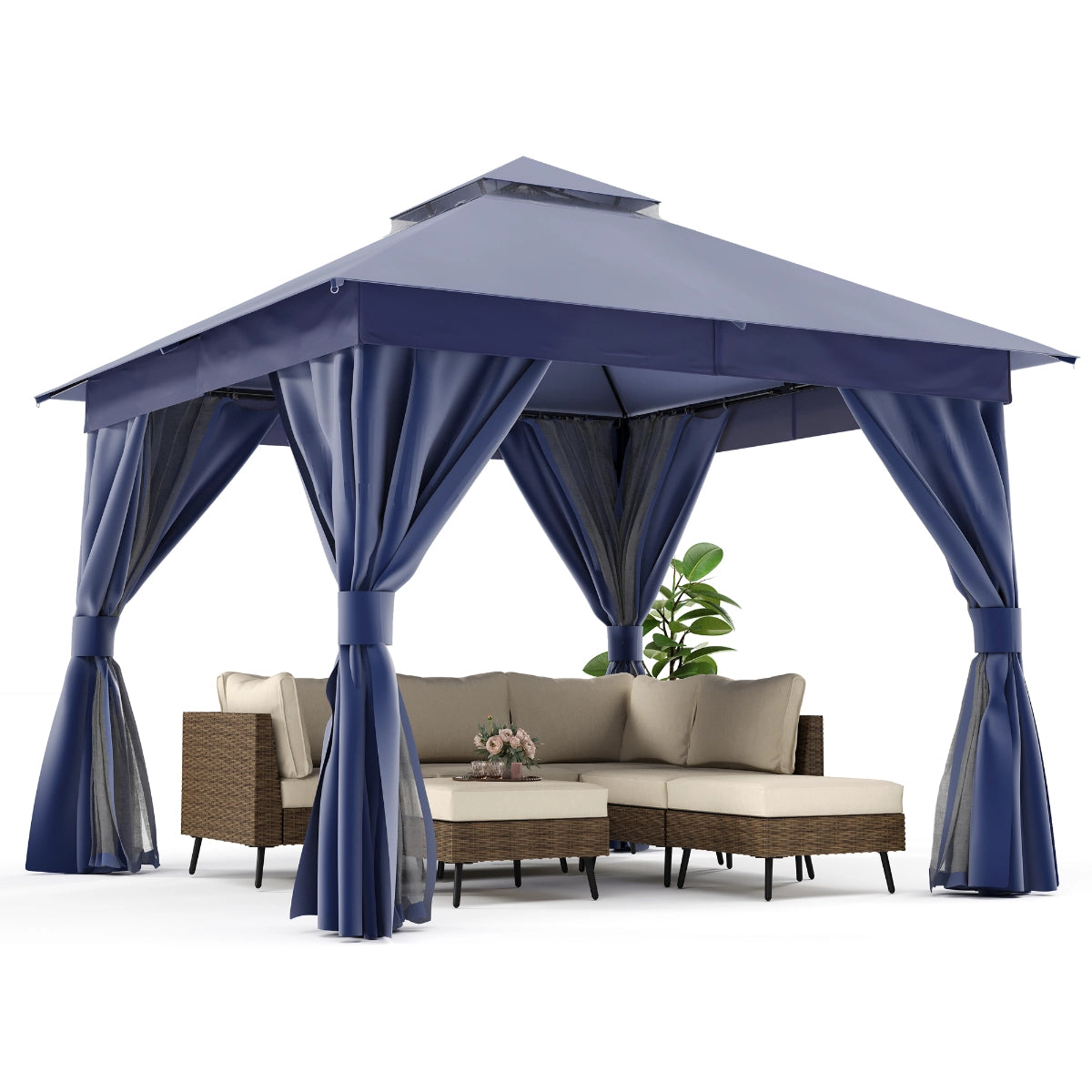 Classic blue 10 x 10 Roman-style patio gazebo