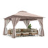 12 x 12 soft-top gazebo with curtains secured to corner posts