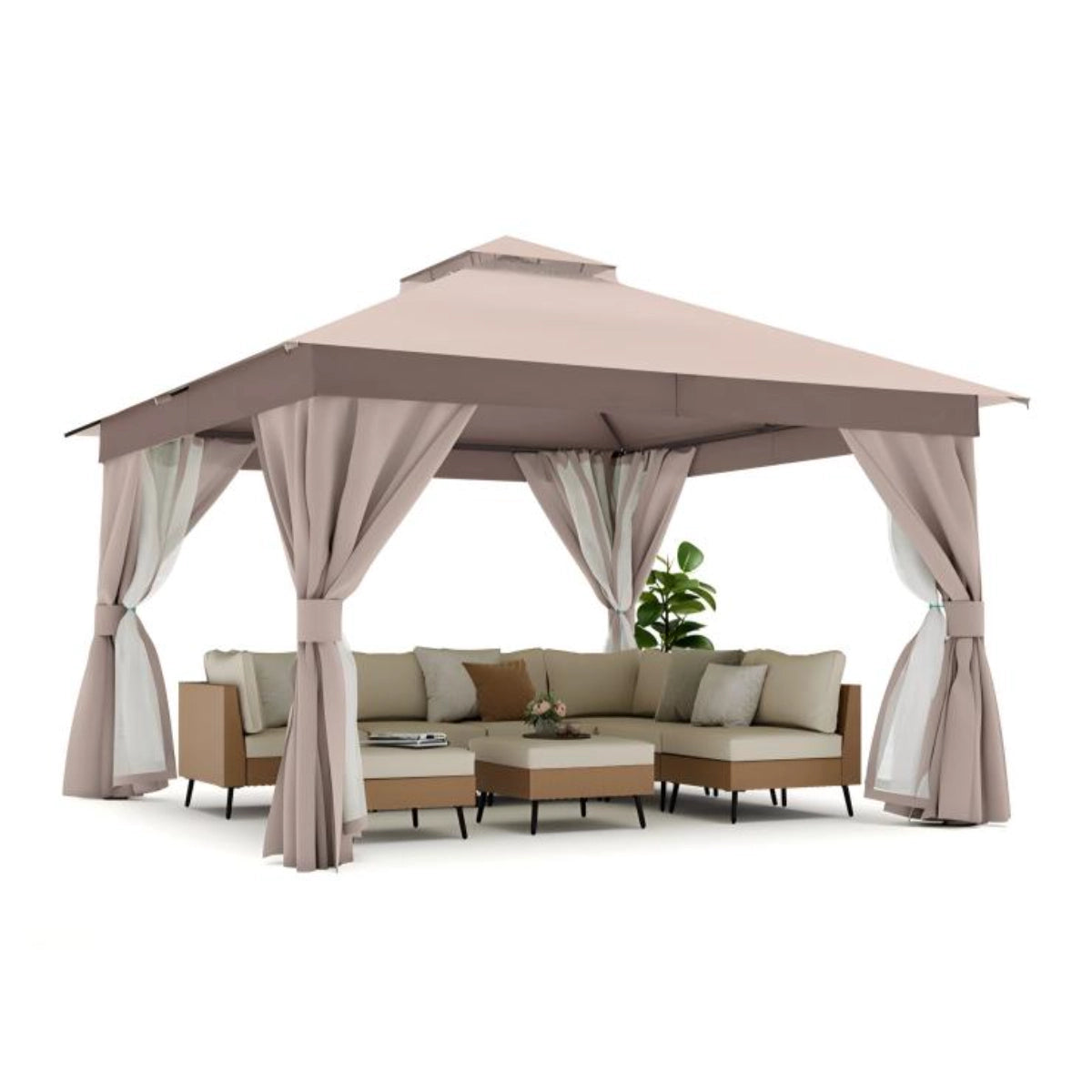 12' × 12' Soft-Top Gazebo with Curtains & Mosquito Netting